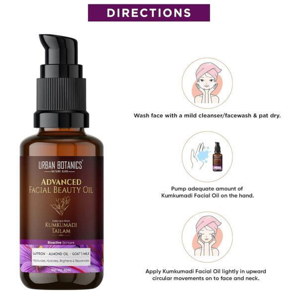 UrbanBotanics Kumkumadi Tailam for Skin | Kumkumadi Oil for Face Wrinkles, Fine Lines, Pigmentation - Men & Women, 30ml - Image 2